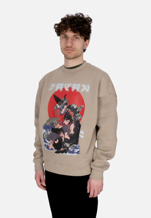 ALPHA INDUSTRIES Felpa Girocollo Uomo Japan Warrior Crewneck Vintage Sand da uomo