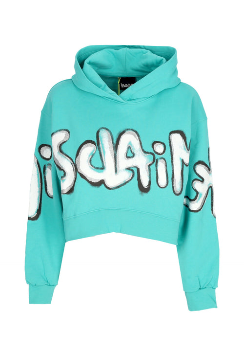DISCLAIMER Felpa Leggera Cappuccio Corta Donna W Big Logo Crop Hoodie Mint da donna