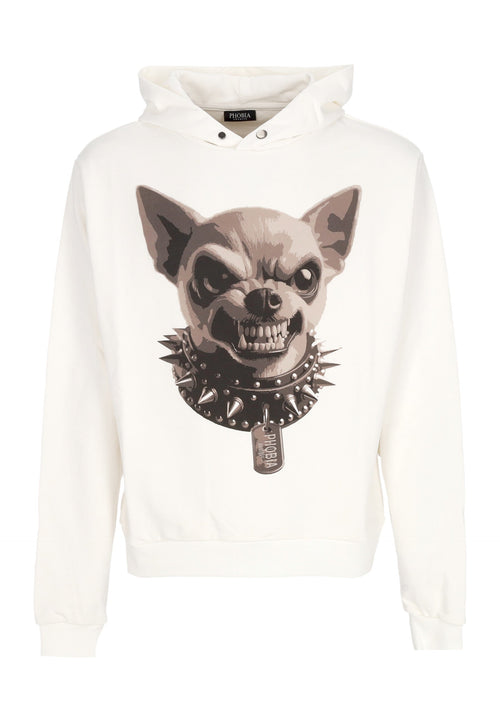 PHOBIA Felpa Leggera Cappuccio Uomo Angry Dog Hoodie White da uomo