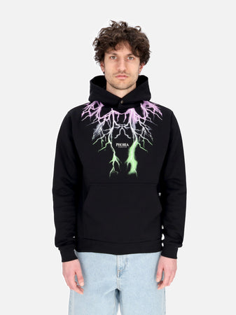 PHOBIA Felpa Leggera Cappuccio Uomo Bicolor Lightning Print Hoodie Black da uomo