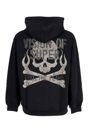 VISION OF SUPER Felpa Leggera Cappuccio Uomo Military Skull On Back Hoodie Black da uomo