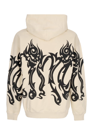 OCTOPUS Felpa Leggera Cappuccio Uomo Tribal Skull Hoodie Cream da uomo