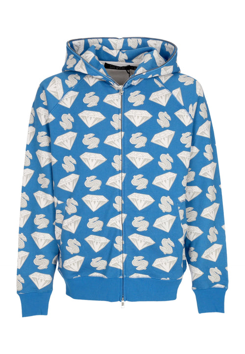 BILLIONAIRE BOYS CLUB Felpa Leggera Cappuccio Zip Uomo Diamonds & Dollars Zip-through Hooded Blue da uomo