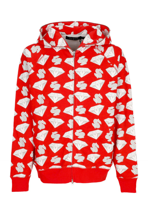 BILLIONAIRE BOYS CLUB Felpa Leggera Cappuccio Zip Uomo Diamonds & Dollars Zip-through Hooded Red da uomo