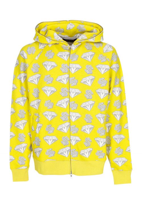 BILLIONAIRE BOYS CLUB Felpa Leggera Cappuccio Zip Uomo Diamonds & Dollars Zip-through Hooded Yellow da uomo