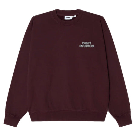 OBEY felpe obey studios faded crew fleece - winetasting faded wash da uomo