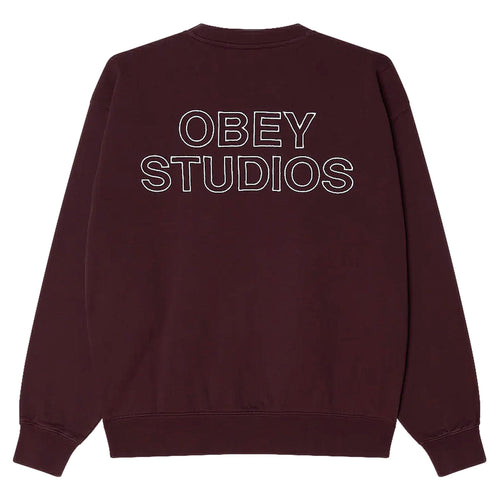 OBEY felpe obey studios faded crew fleece - winetasting faded wash da uomo