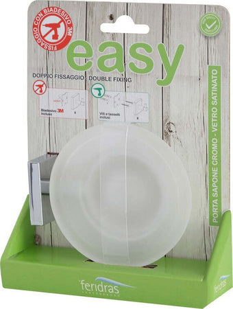 FERIDRAS---PORTASAPONE-CROMO-E-VETRO-SATINATO-SERIE-EASY,-DOPPIO-FISSAGGIO