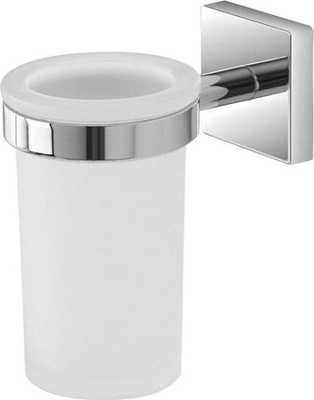 FERIDRAS--PORTA-SPAZZOLINO-CROMO-E-VETRO-SATINATO-SERIE-EASY,-DOPPIO-FISSAGGIO