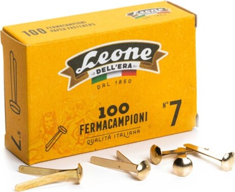 Fermacampioni ottonati - lunghezza 31 mm - n. 7 - Leone - conf. 100 pezzi [multipack] 10 pezzi Cancelleria e prodotti per ufficio/Archivio ufficio e accessori per scrivania/Nastri colle elastici e graffette/Graffette molle fermacarte e anelli Eurocartuccia - Pavullo, Commerciovirtuoso.it