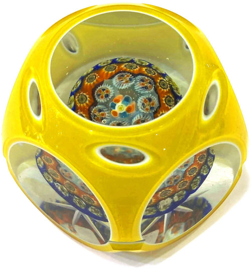 Fermacarte in Vetro Di Murano Giallo Made in Italy Artigianale Fermacarte Pezzo Unico Opera 100% Murrina Veneziana Fatto a Mano 6 X 7.5 Cm