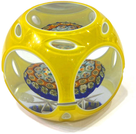 Fermacarte in Vetro Di Murano Giallo Made in Italy Artigianale Fermacarte Pezzo Unico Opera 100% Murrina Veneziana Fatto a Mano 6 X 7.5 Cm