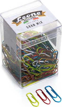 Fermagli - 125 gr - colori e misure assortiti - Leone Cancelleria e prodotti per ufficio/Archivio ufficio e accessori per scrivania/Nastri colle elastici e graffette/Graffette molle fermacarte e anelli Eurocartuccia - Pavullo, Commerciovirtuoso.it
