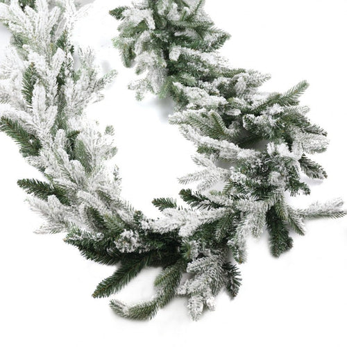 Festone Kennedy innevato 270 cm in PE Effetto Real Touch + Flock, Boa Natalizia, Ghirlanda da esterno