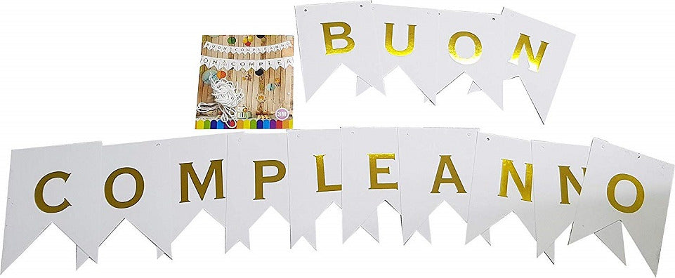 Festone Scritta Buon Compleanno Bandierina Bianca Lettere Oro 3mt Carta Compleanni Festa Casa, arredamento e bricolage > Prodotti per Feste > Festoni e Palloncini Trade Shop italia - Napoli, Commerciovirtuoso.it