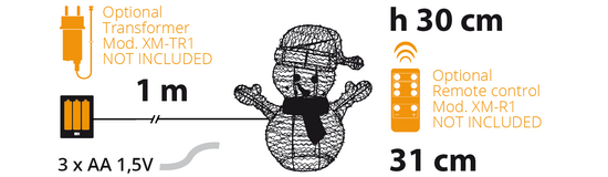 Pupazzo di neve "Merry Christmas" color champagne luminoso con MicroLed a luce calda da h30 cm