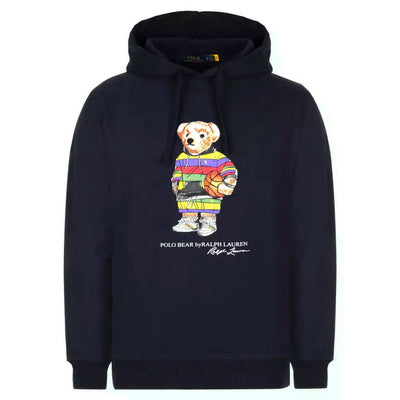 Polo Ralph Lauren Felpa Uomo Blu Con Cappuccio Hood Long Sleeve Con Orsetto Multicolore