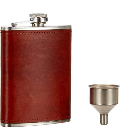 Fiaschetta In Acciaio Inox Foderata In Pelle Imbuto Incluso Per Liquori Whisky