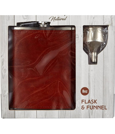 Fiaschetta In Acciaio Inox Foderata In Pelle Imbuto Incluso Per Liquori Whisky