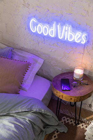 Quadro luminoso "Good Vibes" da parete insegna a led luce blu effetto Neon