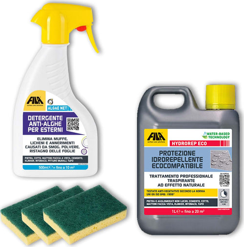 FILA-ALGAENET-ML.500-+-FILA-HYDROREP-ECO-LT.1-+-Spugne-Abrasive-per-rimuovere-Muschi-e-Licheni