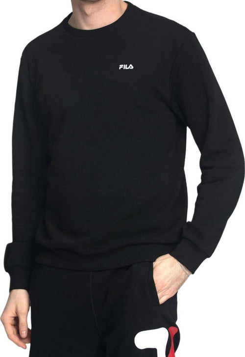 Fila-Felpa-Uomo-Senza-Cappuccio-Girocollo-Logo-Piccolo-Felpa-Nera