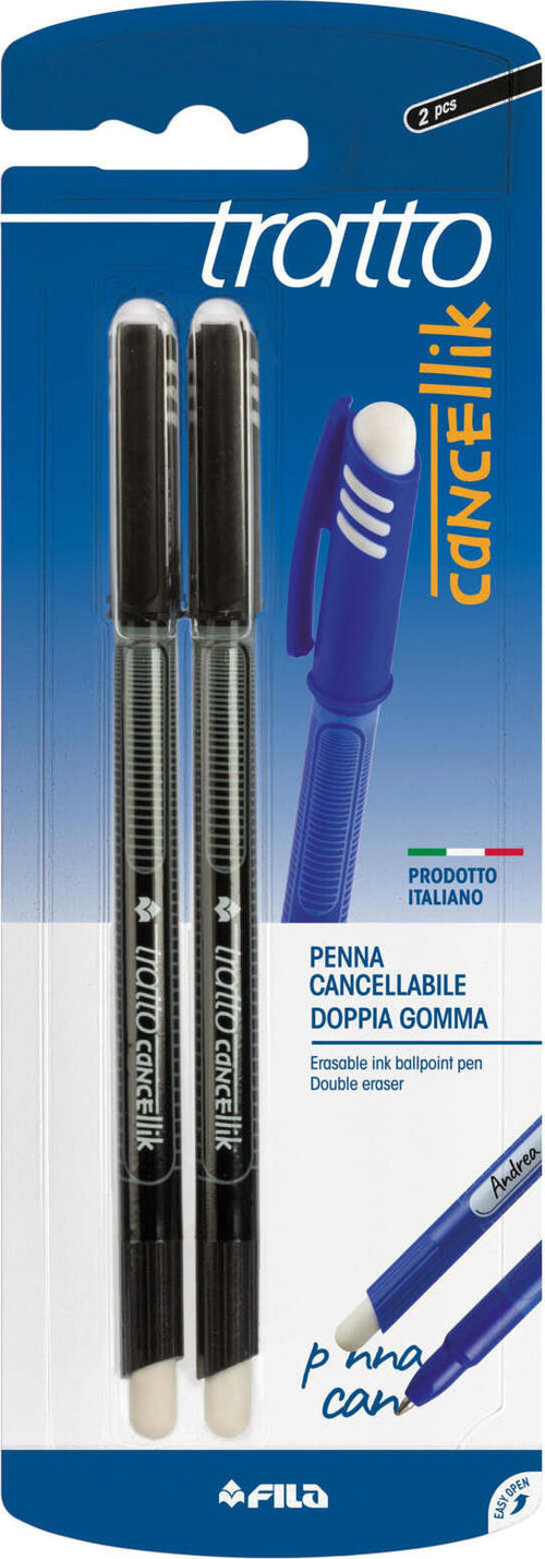 FILA-Penne-cancellabili-CANCELLIK-2-pz-+-gomma-inchiostro-Nero-tratto-Fine-0,4-mm
