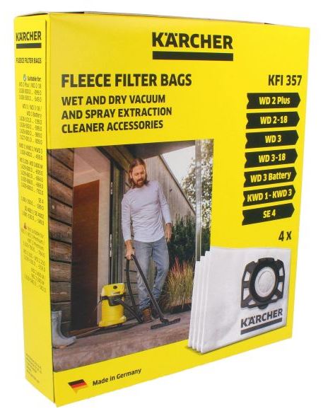 KFI357 Sacchetti Filtro Vello x4 per SE 4001, WD 2 Plus, WD2-18, WD 3, WD3.200