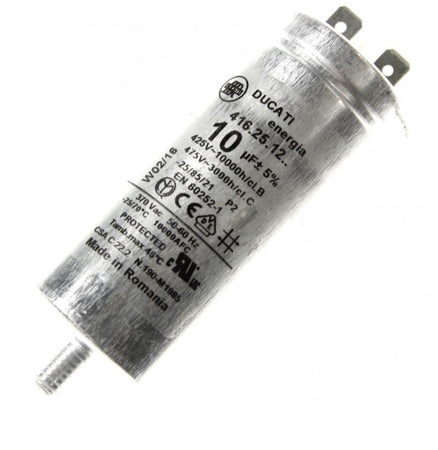 Condensatore 10,0uF Ducati Metallico, Ø35x85,5mm per Lavatrice, Asciugatrice