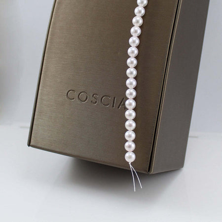 Filo perle per collana Akoya giapponesi 7,5 / 8 Coscia bianco con sfumature naturali