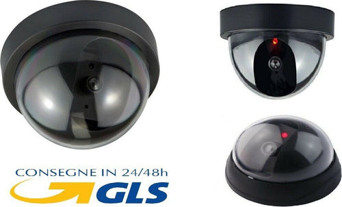 Finta-Telecamera-Videosorveglianza-Dome-LED-Rosso-Lampeggiante-Sicurezza-OFFERTA