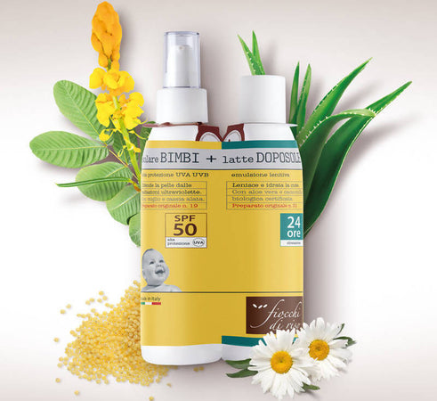FIOCCHI DI RISO Latte Solare Bimbi 140 ml Alta Protezione SPF 50 + Doposole Idratante 140 ml Made in Italy Cura del Corpo e Protezione Solare Sanitaria Gioia del Bimbo - Villa San Giovanni, Commerciovirtuoso.it