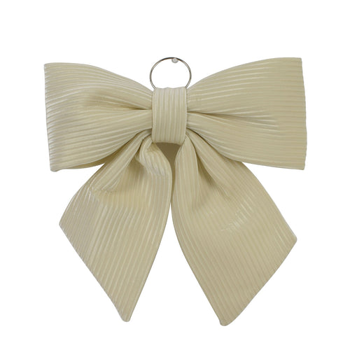 Fiocco Bianco in velluto rigato decorazione natalizia per albero e ghirlanda dietro porta