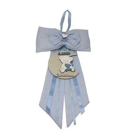 Fiocco nascita in cotone e legno, personalizzabile 30 x h 50 cm "Made in Italy"