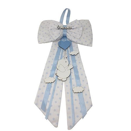 Fiocco nascita in cotone e legno, personalizzabile 30 x h 50 cm "Made in Italy"