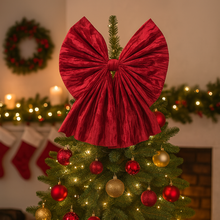 Fiocco di natale in tessuto decorazione natalizia per albero e dietro porta