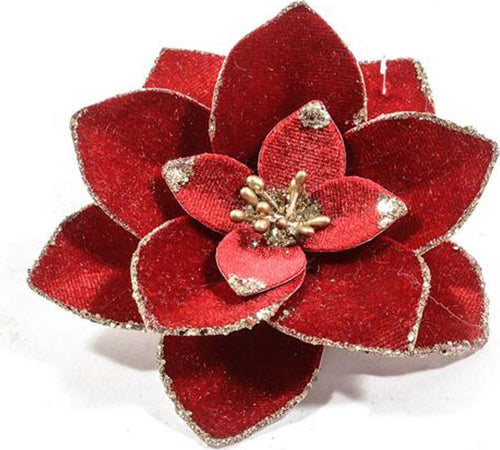 Fiore decorativo in stoffa, appendibile con pinza, colore rosso, per interno, Ø 10 cm Casa e cucina/Decorazioni per interni/Addobbi e decorazioni per ricorrenze/Decorazioni natalizie/Ghirlande e corone MagiediNatale.it - Altamura, Commerciovirtuoso.it