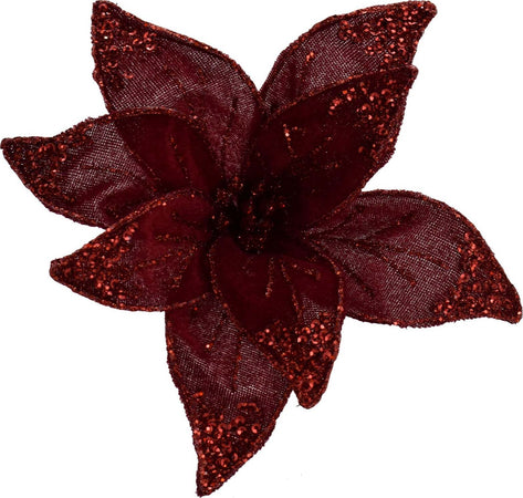 Fiore decorativo Poinsettia in velluto Bordeaux con clip, decorazione da 20 cm Casa e cucina/Decorazioni per interni/Addobbi e decorazioni per ricorrenze/Decorazioni natalizie/Ghirlande e corone MagiediNatale.it - Altamura, Commerciovirtuoso.it