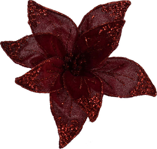 Fiore decorativo Poinsettia in velluto Bordeaux con clip, decorazione da 20 cm Casa e cucina/Decorazioni per interni/Addobbi e decorazioni per ricorrenze/Decorazioni natalizie/Ghirlande e corone MagiediNatale.it - Altamura, Commerciovirtuoso.it