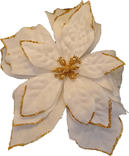 Fiore in tessuto decorazione per albero di Natale colore bianco e oro Casa e cucina/Decorazioni per interni/Addobbi e decorazioni per ricorrenze/Decorazioni natalizie/Ghirlande e corone MagiediNatale.it - Altamura, Commerciovirtuoso.it