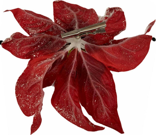 Fiore stella di Natale innevata con spillone per decorazione di Natale Casa e cucina/Decorazioni per interni/Addobbi e decorazioni per ricorrenze/Decorazioni natalizie/Oggettistica MagiediNatale.it - Altamura, Commerciovirtuoso.it
