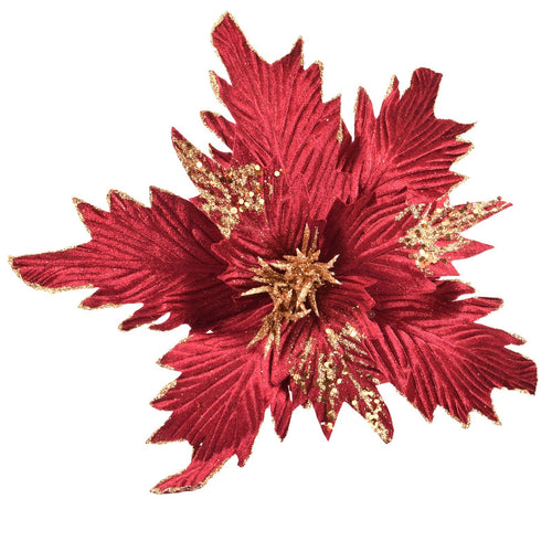 Spillone Poinsettia Bordeaux 30 cm ramo per Alberi e Ghirlande natalizie