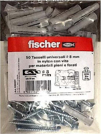 Fischer-Kit-da-50-Tasselli-Plastica-con-Viti-8mm