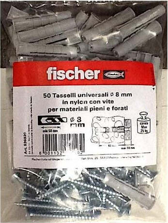 Fischer-Kit-da-50-Tasselli-Plastica-con-Viti-8mm