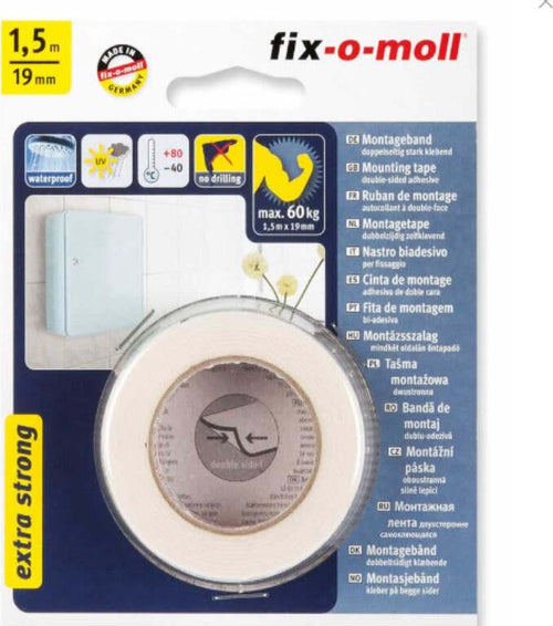 FIX-0-MOLL---1,5mt-x-19mm---NASTRO-BIADESIVO-EXTRA-FORTE-PER-MONTAGGI---TENUTA-MASSIMA-60kg---COLORE-BIANCO