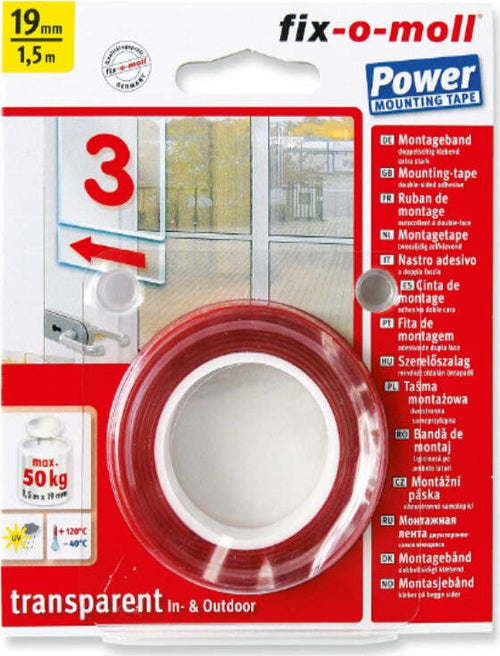 FIX-0-MOLL---1,5mt-x-19mm---NASTRO-BIADESIVO-EXTRA-FORTE-TRASPARENTE---TENUTA-MASSIMA-50kg---COLORE-ROSSO