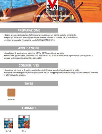 Flatting Per Imbarcazioni Incolore Ambrato Lt 1 - V33 Con Resine Alchidiche- Anti Alghe Marine