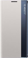 Flip Cover per Samsung A13 5G con Bordo Trasparente Chiusura Effetto Tessuto Argentato