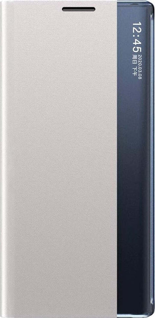Flip Cover per Samsung A13 5G con Bordo Trasparente Chiusura Effetto Tessuto Argentato