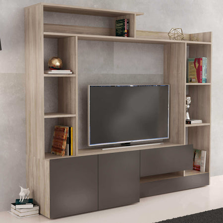 FLORIANO---parete-attrezzata-soggiorno-180x28/40x165-h-Rovere-grigio-Milani-Home